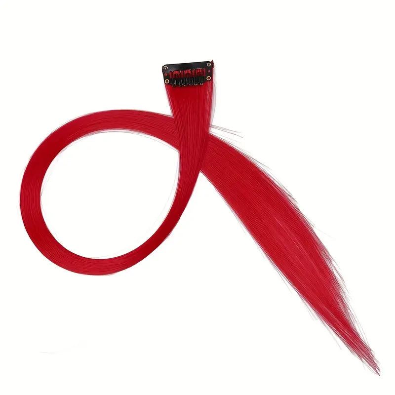 10 pcs Red Colorful Clip-In Hair Extensions for Women - Perfect for Parties, Music Festival and Costumes