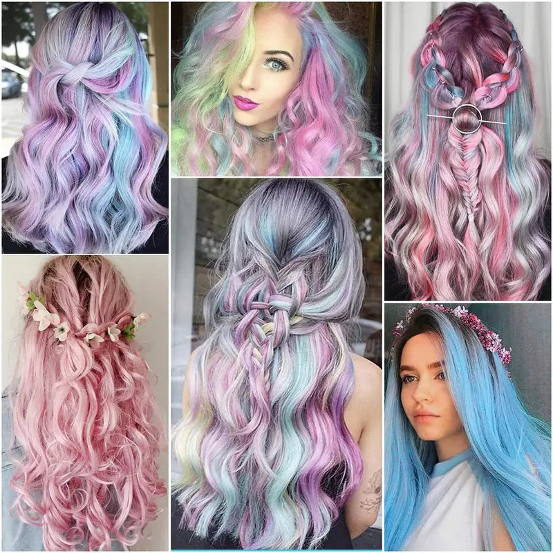 10 pcs Heat-Resistant Unicorn Sraight Hair Extensions for Women - Perfect for Cosplay, Parties and Music Festival