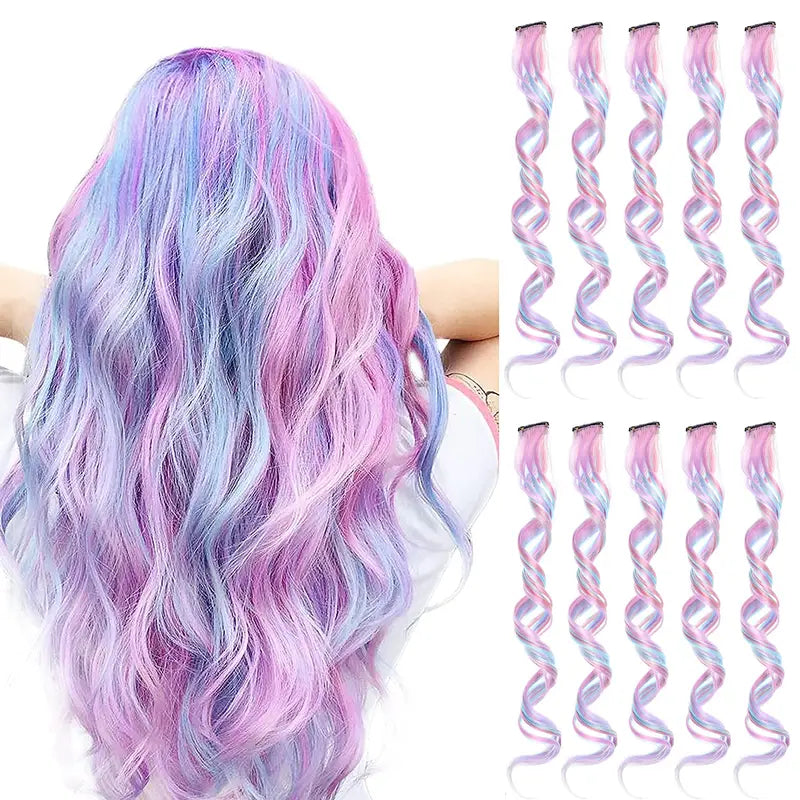 10 pcs Heat-Resistant Unicorn Hair Extensions for Women - Perfect for Cosplay, Parties and Music Festival