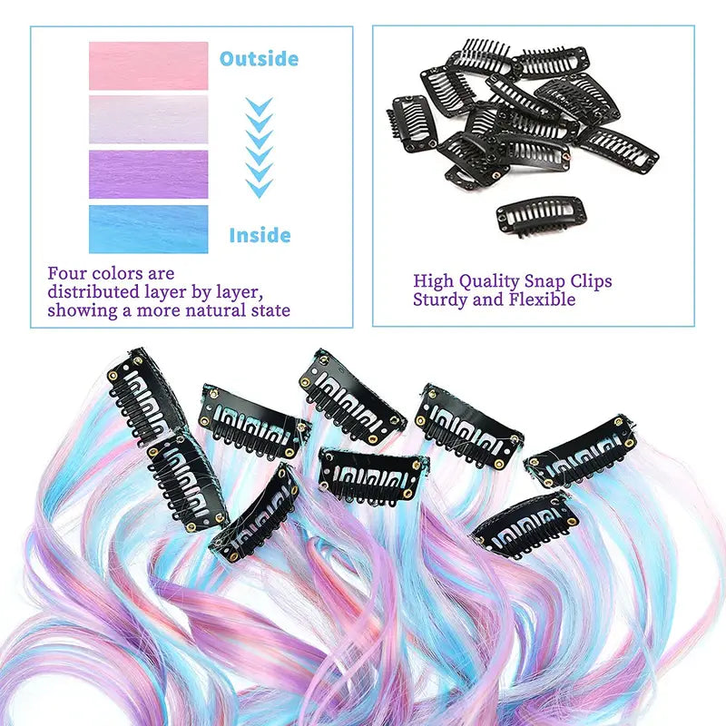 10 pcs Heat-Resistant Unicorn Sraight Hair Extensions for Women - Perfect for Cosplay, Parties and Music Festival