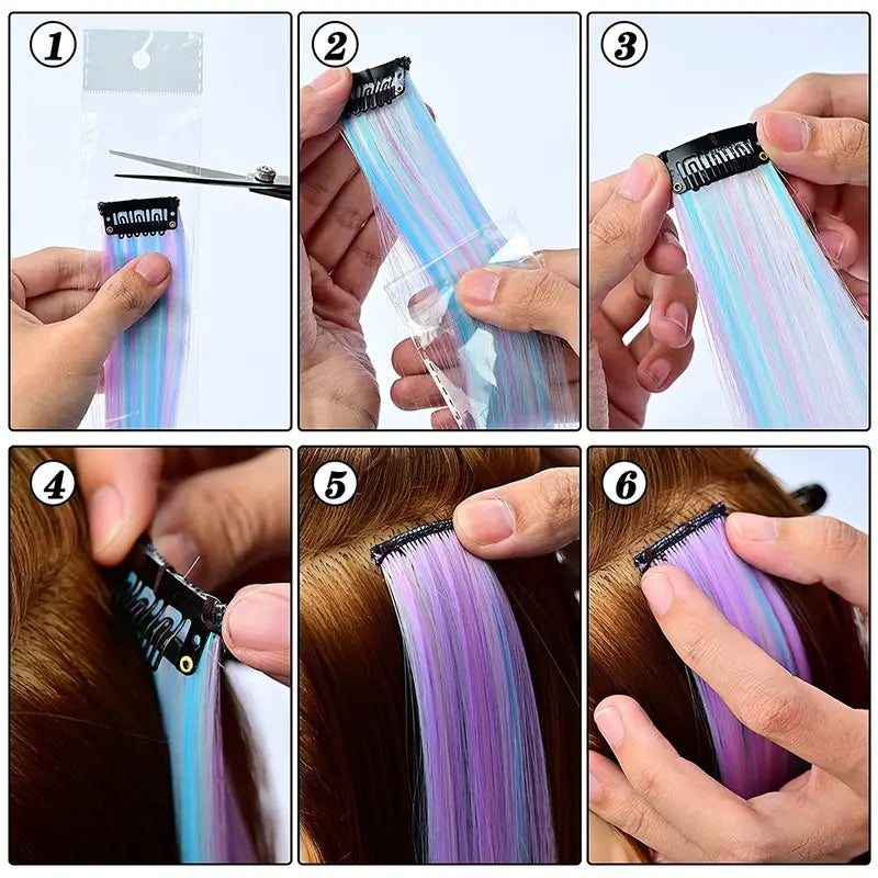 10 pcs Heat-Resistant Unicorn Sraight Hair Extensions for Women - Perfect for Cosplay, Parties and Music Festival