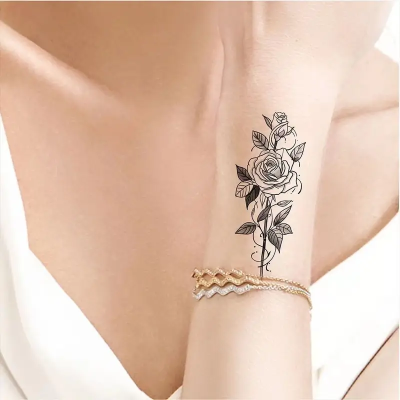 30pcs Beautiful Black Line Painted Butterfly Flower Temporary Tattoos - Perfect For Women