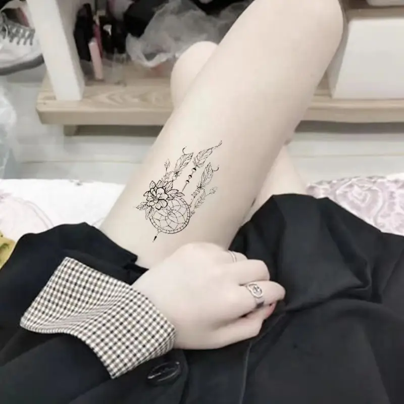 30pcs Beautiful Black Line Painted Butterfly Flower Temporary Tattoos - Perfect For Women