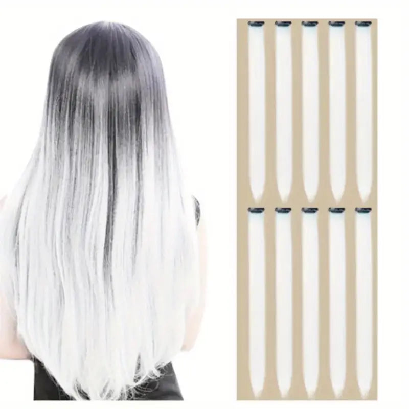 10 pcs White Clip-In Hair Extensions for Women - Perfect for Parties, Music Festival and Costumes