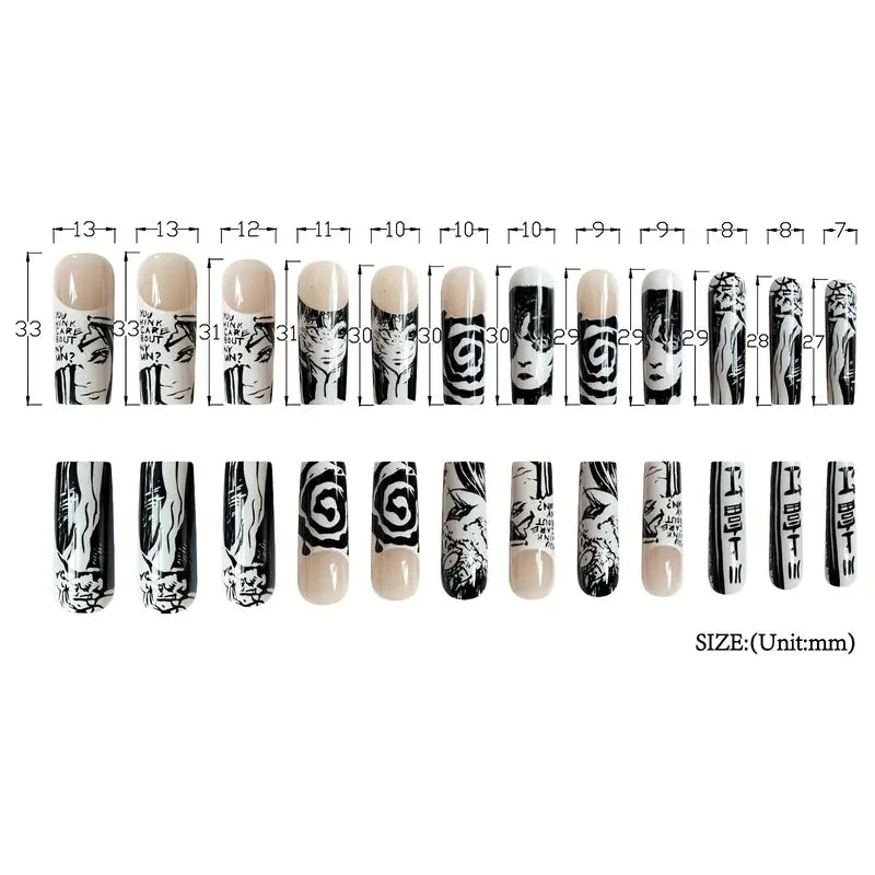 24pcs Spooky Halloween Joker Ghost Nails - Glossy Long Coffin False Nails Press On Nails For Women & Girlsv
