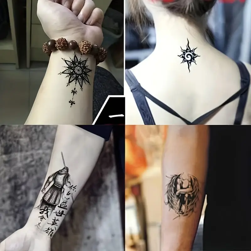 30 Sheet Tattoo Sticker, Waterproof Long Lasting Realistic Temporary Tattoo, Chinese Character Abstract Pattern, Arm Leg Back Fake Tattoo Suitable For Adults