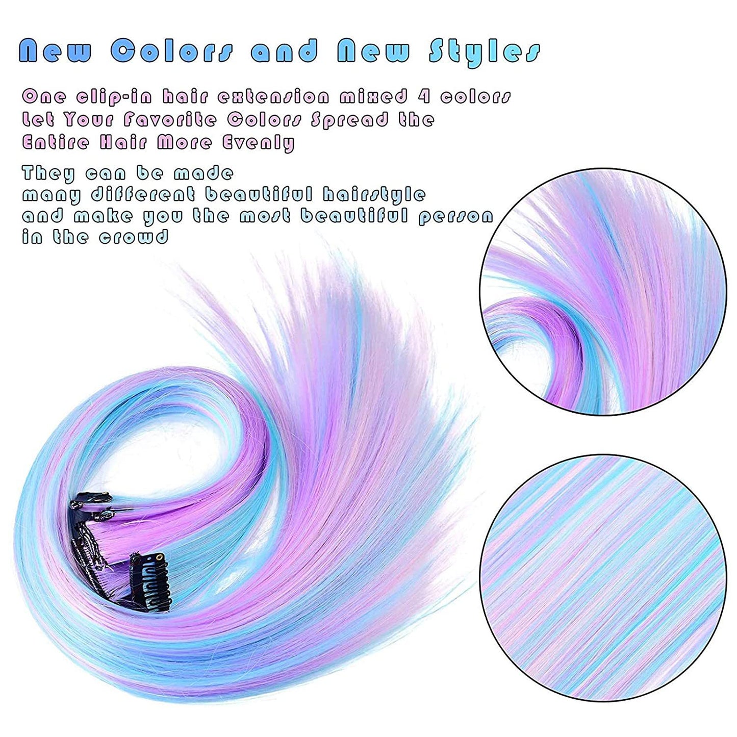 10 pcs Heat-Resistant Unicorn Sraight Hair Extensions for Women - Perfect for Cosplay, Parties and Music Festival