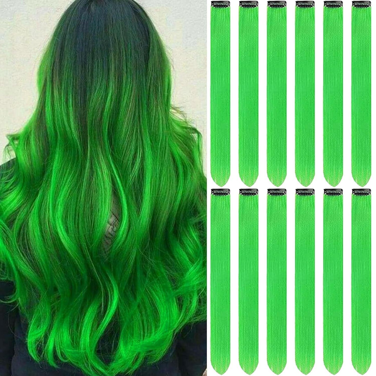10 pcs Light Green Clip-In Hair Extensions for Women - Perfect for Parties, Music Festival and Costumes