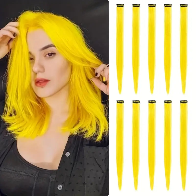 10 pcs Yellow Clip-In Hair Extensions for Women - Perfect for Parties, Music Festival and Costumes
